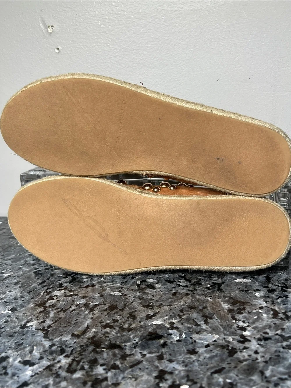 Brian Atwood Sz 8 B-Eli Tan Suede Espadrille Slip On Flats w/Goldtone Grommets
